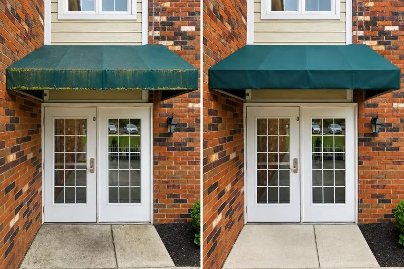Entrance and awning before and after We Wash It cleaning